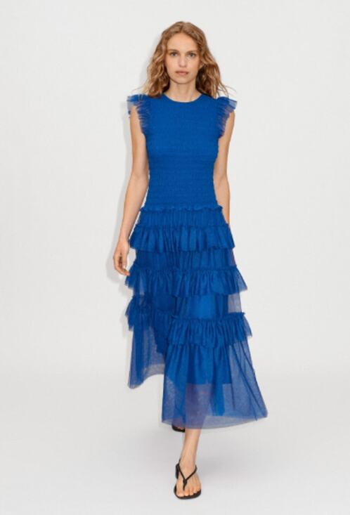 ME+EM Dresses & Skirts - NWT Me+EM Ethereal Tulle Shirred Tiered Cobalt Blue Maxi Dress US 8
